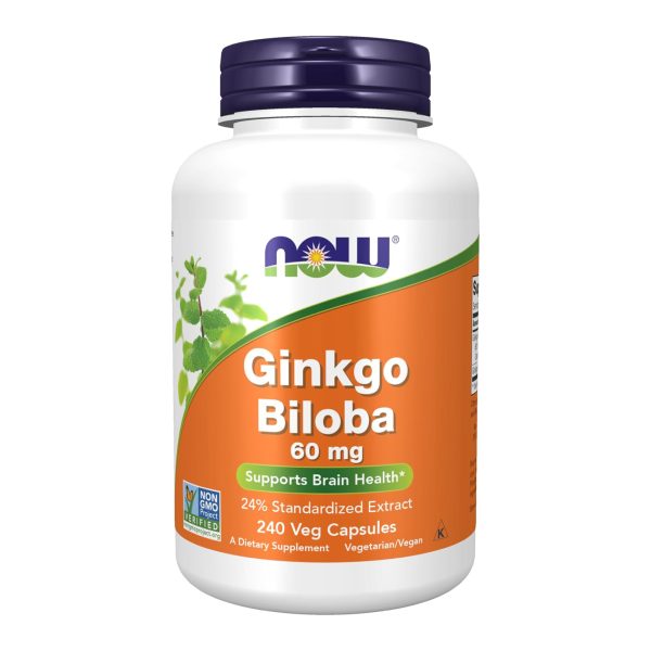 NOW Foods Supplements, Ginkgo Biloba 60 mg, 24% Standardized Extract, Non-GMO Project Verified, 240 Veg Capsules