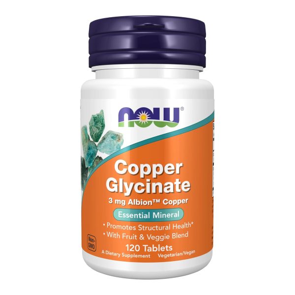 NOW Foods Supplements, Copper Glycinate with 3mg Albion Copper, Promotes Structural Health*, 120 Tablets, Light Gray, Tan