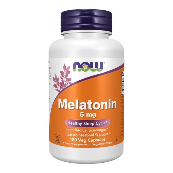 NOW Foods Supplements, Melatonin 5 mg, Free Radical Scavenger*, Healthy Sleep Cycle*, 180 Count (Pack of 1)