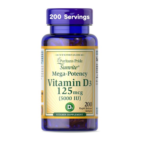 Puritan's Pride Vitamin D3 - 125mcg (5,000 IU) - 200 Softgels