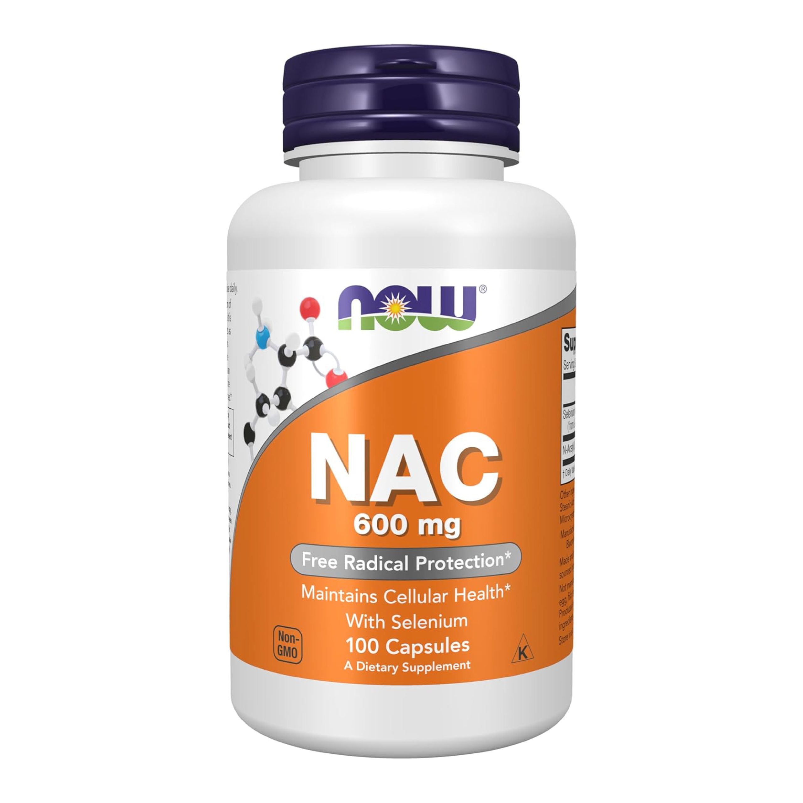 Web 2-01 NOW Supplements, NAC (N-Acetyl Cysteine) 600 mg with Selenium 100 Capsules - Image 1