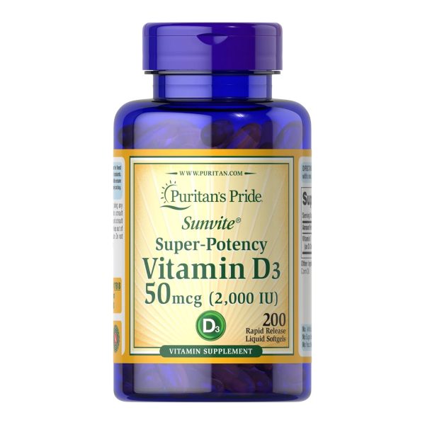 Puritan's Pride Vitamin D3 - 50mcg (2,000 IU) - 200 Softgels